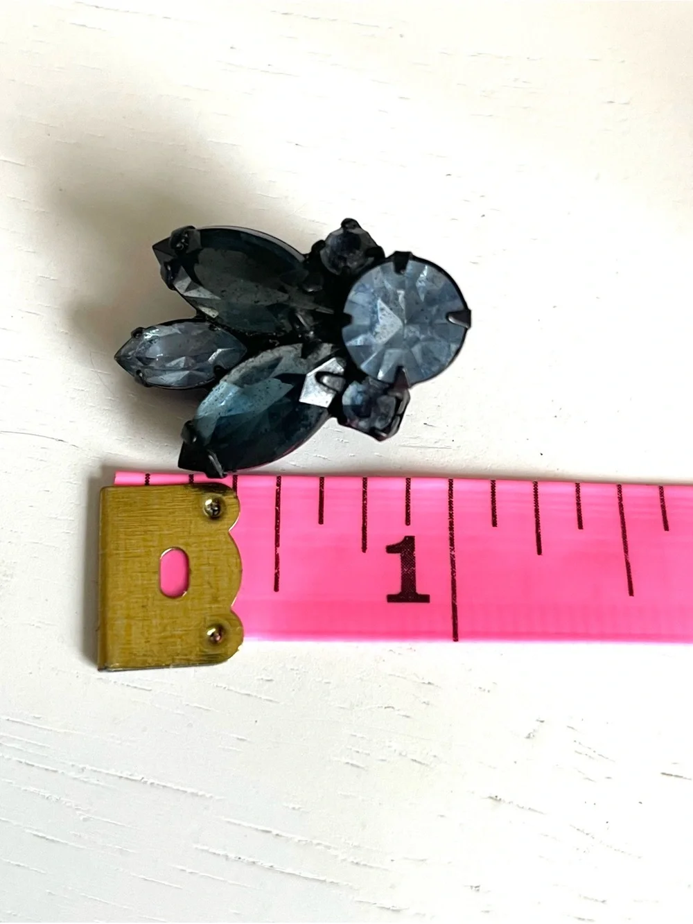 Vintage Blue Teal Rhinestone Clip Earrings Black Japanned Navette MCM Art Deco